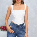 Σέξι λευκό crop top με τετράγωνη λαιμόκοψη, μπανέλες κορσέ και λεπτομέρεια στην πλάτη - XS / Λευκό