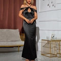 Elegant black satin halter neck maxi dress with cutout detail and fishtail silhouette - XS / Black Halter Hollow Maxi (SUM5266A)
