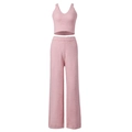 Set in maglia rosa due pezzi con top corto con scollo a V e pantaloni larghi casual - XS / Rosa