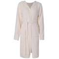Women's hooded knit cardigan in creamy white plush fabric with waist tie and front pockets - XS / Off White
