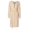 Women's warm cream hooded knit cardigan robe with belt and large pockets for winter - XS / Beige