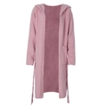 Pink hooded knit cardigan for women with pockets and belt in a soft plush texture - XS / Pink