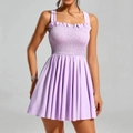 Lavender sleeveless smocked mini dress with ruffle trim and elasticated bodice - XS / Lilac Purple