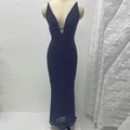 Dunkelblaues Pailletten-Abendkleid im Meerjungfrau-Stil mit tiefem V-Ausschnitt und Glitzer - XS / Dunkelblau
