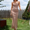 Champagne ruched backless bodycon dress with spaghetti straps and mermaid hem for women - XS / Khaki