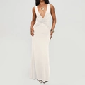 Elegantes weißes V-Ausschnitt Kleid aus Milchseide mit Neckholder und Meerjungfrau-Saum - XS / Weiß