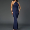 Abito con paillettes blu scuro con scollo all'americana, schiena scoperta e silhouette a sirena - M / Blu scuro