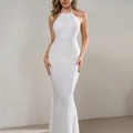 Elegante abito bianco a sirena a collo alto con paillettes argentate e schiena scoperta - XS / Bianco