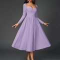 Robe midi lavande à manches longues avec décolleté en cœur et jupe plissée en A - XS / Lilas