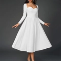 Robe midi évasée blanche à manches longues avec décolleté en cœur et dos nu élégante - XS / Blanc