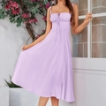 Lavender backless slit maxi dress with lace-up front and floral bone corset design - XS / Lilac Purple