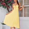 Bright yellow sundress with corset-style waist and front tie detail for summer vacation - XS / Yellow