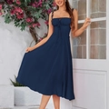 Dunkelblaues Maxi-Trägerkleid mit Schnürung im Brustbereich und Rückenausschnitt - XS / Marineblau