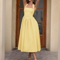 Elegant bright yellow halter neck dress with slim fit and flowy A-line skirt - XS / Yellow