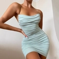 Slim fit light green ruched bodycon mini dress with thin straps for women's summer party - XS / Grey Green