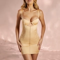 Sexy champagnerfarbenes Satin-Bodycon-Kleid mit Bügel-Cups und Hakenverschluss vorne - S / Champagner
