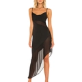 Schwarzes asymmetrisches Satin-Unterkleid mit transparenten Netzeinsätzen und Trägern - XS / Schwarz