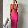 Leuchtend pinkes Neckholder-Maxikleid mit Ausschnitten und rückenfreiem Design - XS / Rosarot