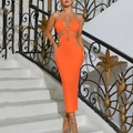 Sexy bright orange halter cut-out backless maxi dress for summer beach vacation wear - XS / Orange
