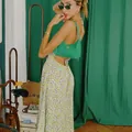Sleeveless floral backless maxi dress in yellow and purple with cut-out details - Green