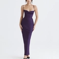 Slim fit deep purple satin maxi dress with corset bodice and cowl neck detail - XS / Deep purple