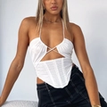 White halter neck corset top with hollow out design and crisscross straps for women - XS / White