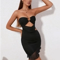 Sexy black bodycon mesh dress with cutout design and metal ring detail for women - M / Black