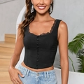 Sexy black bone corset top with delicate eyelash lace trim and front button detailing - XS / Black