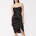 Elegantes schwarzes Satin-Trägerloskleid mit Korsett-Oberteil und Beinschlitz - Schwarz / M