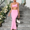 Ensemble deux pièces rose pour femme avec crop top dos nu et jupe longue ajustée - XS / Rose