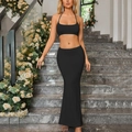 Ensemble deux pièces noir sexy avec haut dos nu court et jupe longue sirène moulante ajustée - XS / Noir