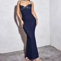 Robe de soirée sirène bleu nuit à fines bretelles avec paillettes scintillantes - XS / Bleu Marine