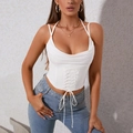 Haut corset blanc avec col bénitier en tulle, baleines structurées et détails lacés - XS / Blanc Cassé