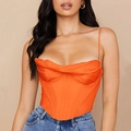 Haut corset en satin orange avec col bénitier et baleines pour tenues de soirée - XL / Orange