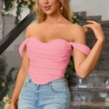 Rosafarbenes Corset-Oberteil mit Fischgrätenmuster und Falten für Damen - XS / Rosa