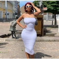 Slim fit white ruched bodycon dress with spaghetti straps in a modern summer style - White