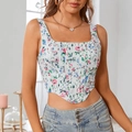 Top a corsetto floreale con scollo quadrato e jeans con tre bottoni in vita alta - XS / Stampa Rose