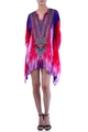Abito kaftano bohémien con scollo a V, sfumatura tie-dye rosa e blu e stampa tribal - Taglia unica / Sfumato Multicolore (Fantasia 1)
