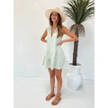Minzkleid für Damen mit V-Ausschnitt, ärmellos und gestuftem Rock im sommerlichen Urlaubsstil - S / Hellblau