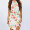 Minivestido halter estilo británico con estampado floral tie-dye y dobladillo irregular - S / Flor Roja