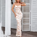 Floral print backless maxi dress with pleated bodice and mermaid silhouette - White Pink Rose Floral