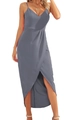 Women's V-neck sleeveless wrap dress with ruched details in elegant dusty blue finish - Gray