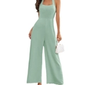 Elegant mint green halter neck wide-leg jumpsuit with high waist for women fashion - S / Mint Green
