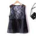 Damen Vintage Spitzenweste in Schwarz mit V-Ausschnitt und floralem Patchwork-Detail - 2XL / Einzelne Weste (Schwarz)