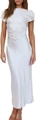 Détails des plis latéraux et de la texture satinée soyeuse sur la robe sirène blanche - Blanc