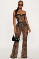 Detailansicht des Bandeau-Tops mit Leopardenmuster, schwarzer Spitze und hoher Hose - S / Leopardenmuster
