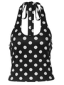 Top corto a pois con allacciatura al collo e schiena scoperta in nero e bianco - S / Nero