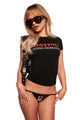Detail van zwarte slim-fit crop top met witte tekstprint en bijpassend ondergoed - S / Zwart