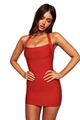 Dettaglio dell'abitino rosso fasciante a lupetto con texture a costine bandage - Taglia S / Rosso