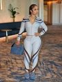 Women's two-piece gray sports tracksuit featuring zip-up jacket and matching joggers - S / Gray